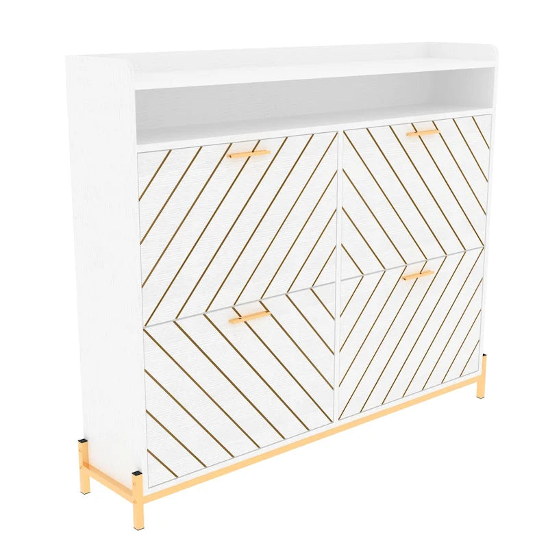 Meuble à chaussures avec portes basculantes naturel/blanc – Organisateur autoportant à 4 portes pour 1 entrée