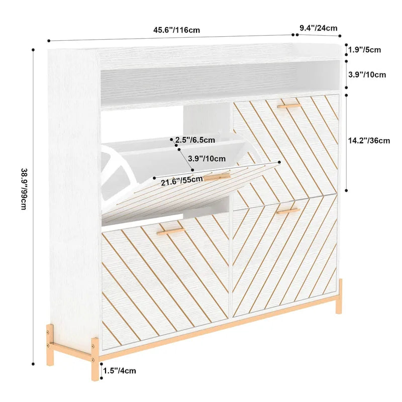Meuble à chaussures avec portes basculantes naturel/blanc – Organisateur autoportant à 4 portes pour 1 entrée
