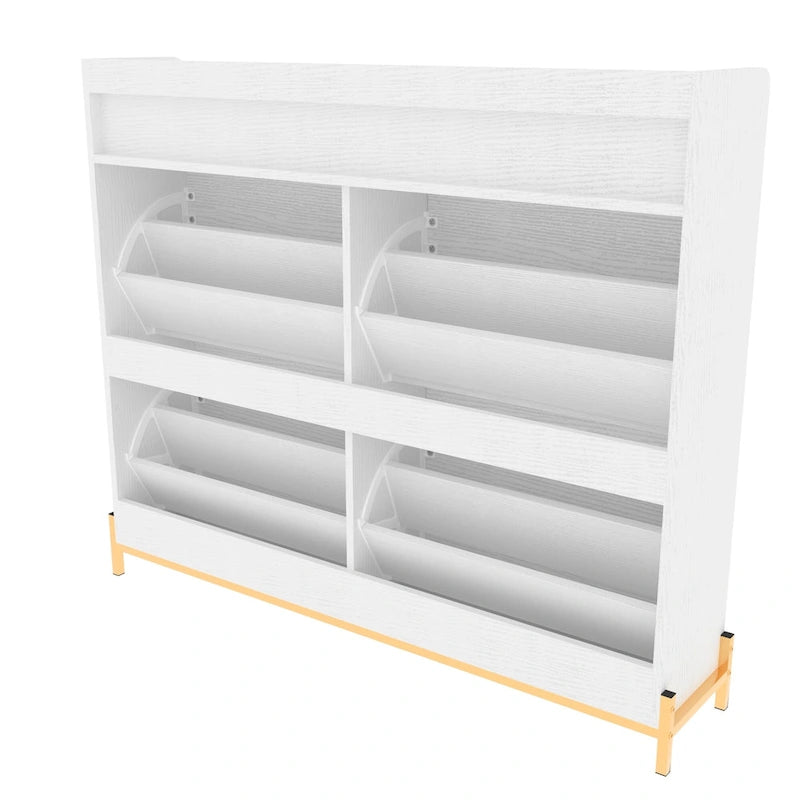 Meuble à chaussures avec portes basculantes naturel/blanc – Organisateur autoportant à 4 portes pour 1 entrée