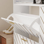 Meuble à chaussures avec portes basculantes naturel/blanc – Organisateur autoportant à 4 portes pour 1 entrée