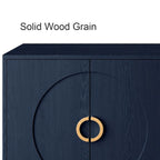 Buffet 4 portes bleu marine – MDF avec placage bois, 1 place, pieds en métal