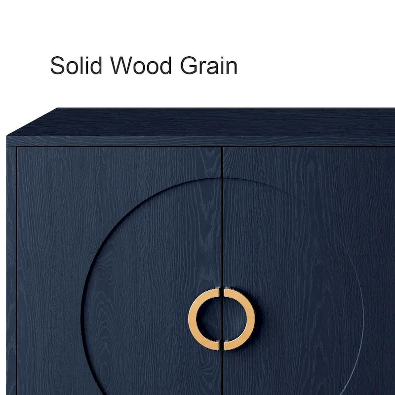 Buffet 4 portes bleu marine – MDF avec placage bois, 1 place, pieds en métal