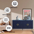Buffet 4 portes bleu marine – MDF avec placage bois, 1 place, pieds en métal