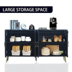 Buffet 4 portes bleu marine – MDF avec placage bois, 1 place, pieds en métal