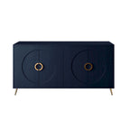 Buffet 4 portes bleu marine – MDF avec placage bois, 1 place, pieds en métal