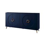 Buffet 4 portes bleu marine – MDF avec placage bois, 1 place, pieds en métal