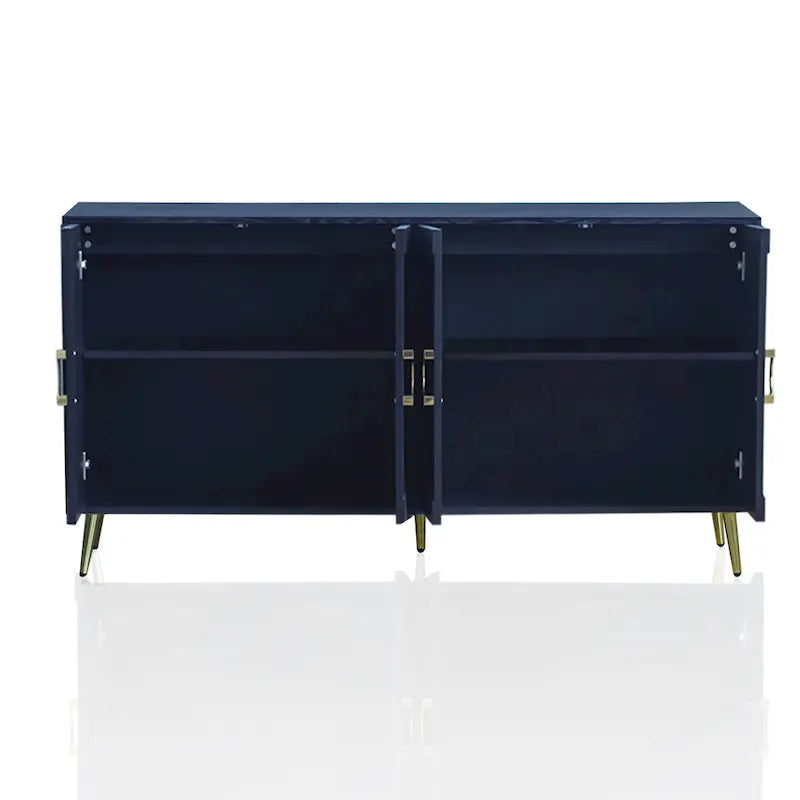 Buffet 4 portes bleu marine – MDF avec placage bois, 1 place, pieds en métal