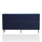 Buffet 4 portes bleu marine – MDF avec placage bois, 1 place, pieds en métal