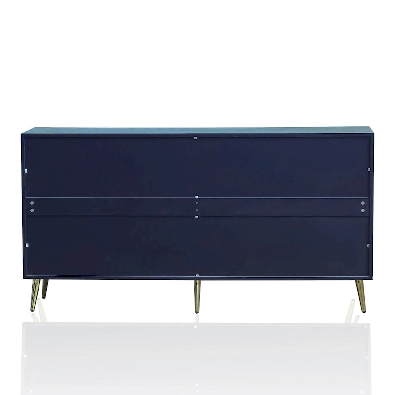 Buffet 4 portes bleu marine – MDF avec placage bois, 1 place, pieds en métal