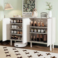 Meuble de rangement 4 portes cannelé blanc/noir avec étagères réglables, 5 pieds en bois massif, foyer de 2 personnes