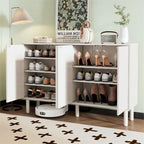 Meuble de rangement 4 portes cannelé blanc/noir avec étagères réglables, 5 pieds en bois massif, foyer de 2 personnes