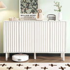 Meuble de rangement 4 portes cannelé blanc/noir avec étagères réglables, 5 pieds en bois massif, foyer de 2 personnes