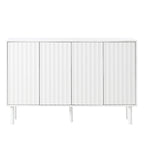 Meuble de rangement 4 portes cannelé blanc/noir avec étagères réglables, 5 pieds en bois massif, foyer de 2 personnes