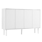 Meuble de rangement 4 portes cannelé blanc/noir avec étagères réglables, 5 pieds en bois massif, foyer de 2 personnes