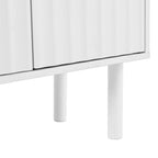 Meuble de rangement 4 portes cannelé blanc/noir avec étagères réglables, 5 pieds en bois massif, foyer de 2 personnes