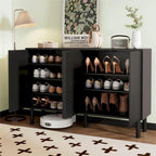 Meuble de rangement 4 portes cannelé blanc/noir avec étagères réglables, 5 pieds en bois massif, foyer de 2 personnes