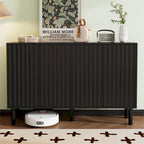 Meuble de rangement 4 portes cannelé blanc/noir avec étagères réglables, 5 pieds en bois massif, foyer de 2 personnes