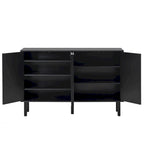 Meuble de rangement 4 portes cannelé blanc/noir avec étagères réglables, 5 pieds en bois massif, foyer de 2 personnes