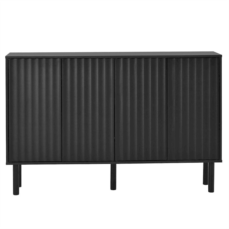 Meuble de rangement 4 portes cannelé blanc/noir avec étagères réglables, 5 pieds en bois massif, foyer de 2 personnes