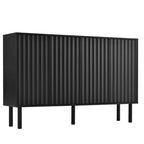 Meuble de rangement 4 portes cannelé blanc/noir avec étagères réglables, 5 pieds en bois massif, foyer de 2 personnes