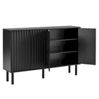 Meuble de rangement 4 portes cannelé blanc/noir avec étagères réglables, 5 pieds en bois massif, foyer de 2 personnes