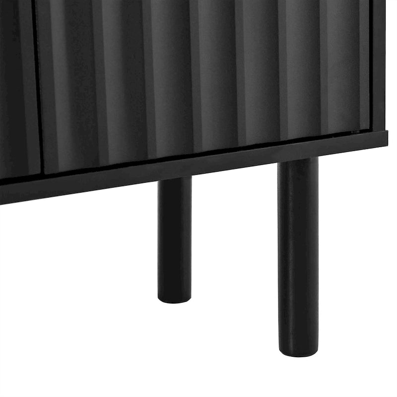 Meuble de rangement 4 portes cannelé blanc/noir avec étagères réglables, 5 pieds en bois massif, foyer de 2 personnes