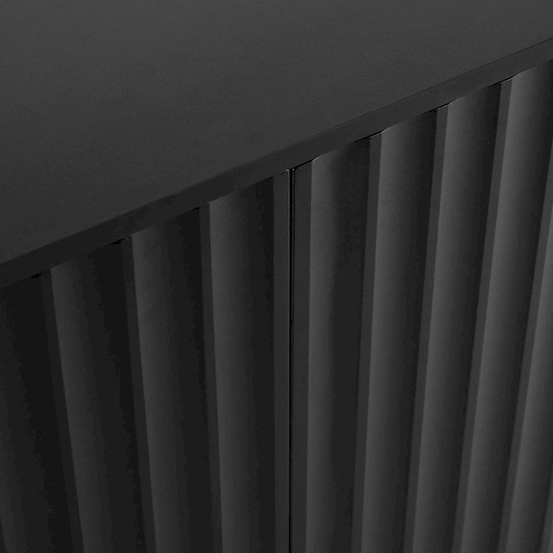 Meuble de rangement 4 portes cannelé blanc/noir avec étagères réglables, 5 pieds en bois massif, foyer de 2 personnes