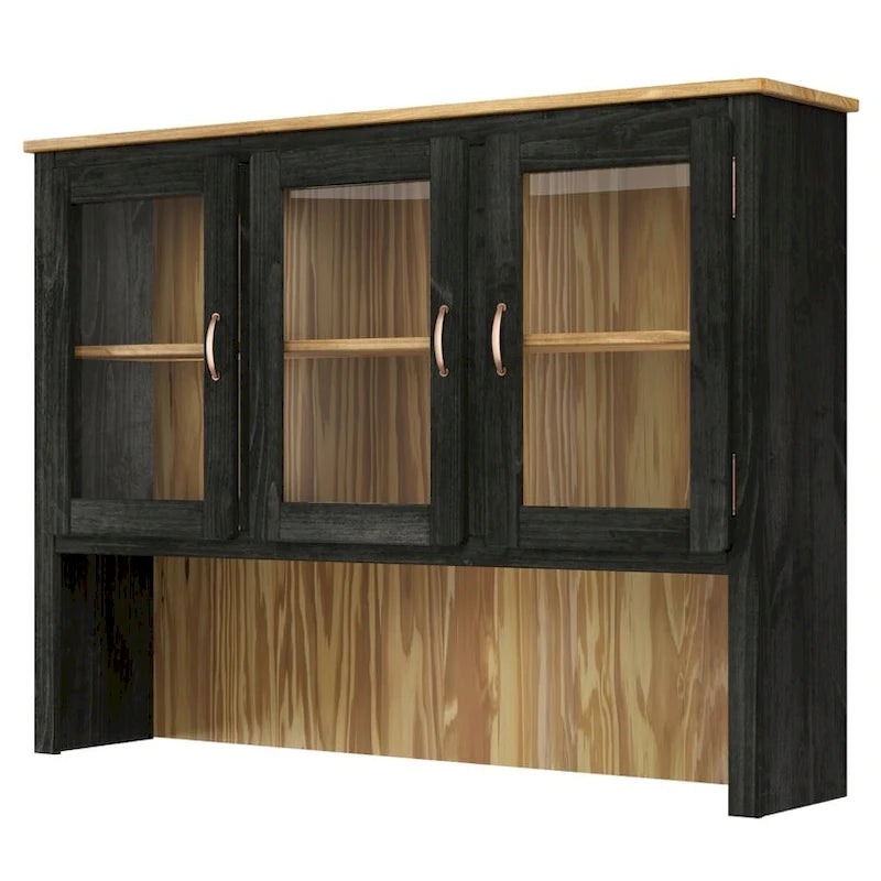 Vaisselier Vert/Noir en Pin Massif – Unité Simple, Style Buffet Haut