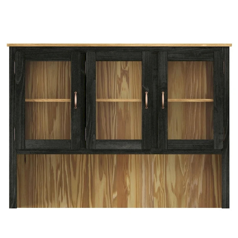 Vaisselier Vert/Noir en Pin Massif – Unité Simple, Style Buffet Haut