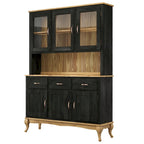 Vaisselier Vert/Noir en Pin Massif – Unité Simple, Style Buffet Haut