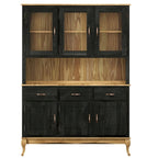 Vaisselier Vert/Noir en Pin Massif – Unité Simple, Style Buffet Haut