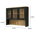 Vaisselier Vert/Noir en Pin Massif – Unité Simple, Style Buffet Haut