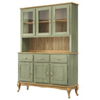 Vaisselier Vert/Noir en Pin Massif – Unité Simple, Style Buffet Haut