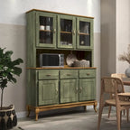 Vaisselier Vert/Noir en Pin Massif – Unité Simple, Style Buffet Haut