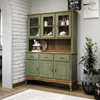 Vaisselier Vert/Noir en Pin Massif – Unité Simple, Style Buffet Haut