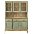 Vaisselier Vert/Noir en Pin Massif – Unité Simple, Style Buffet Haut