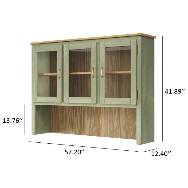 Vaisselier Vert/Noir en Pin Massif – Unité Simple, Style Buffet Haut