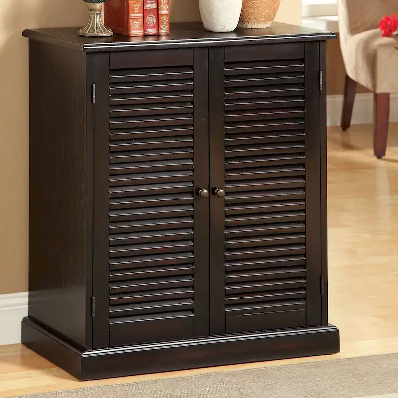 Meuble à chaussures avec portes à persiennes, Espresso/Chêne, Étagères réglables, 1 personne
