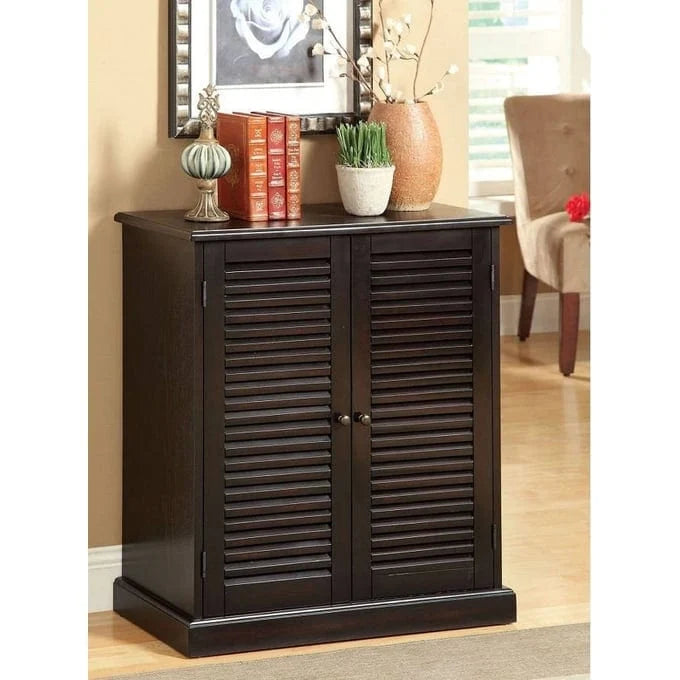 Meuble à chaussures avec portes à persiennes, Espresso/Chêne, Étagères réglables, 1 personne
