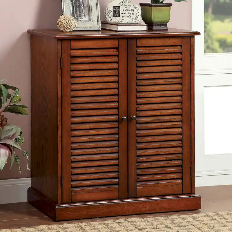 Meuble à chaussures avec portes à persiennes, Espresso/Chêne, Étagères réglables, 1 personne