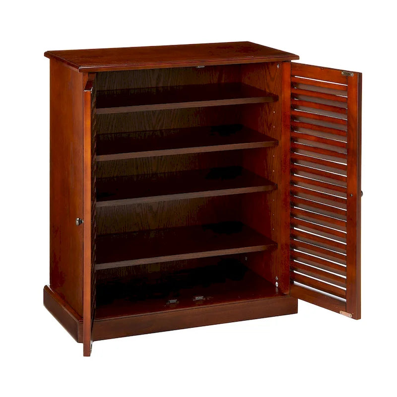 Meuble à chaussures avec portes à persiennes, Espresso/Chêne, Étagères réglables, 1 personne