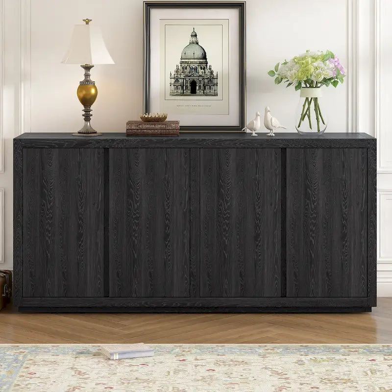 Buffet Noir à 4 Portes en Placage de Frêne