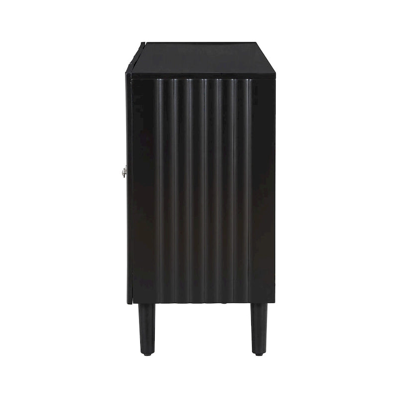 Buffet noir 4 portes à panneaux ondulés avec poignées en métal