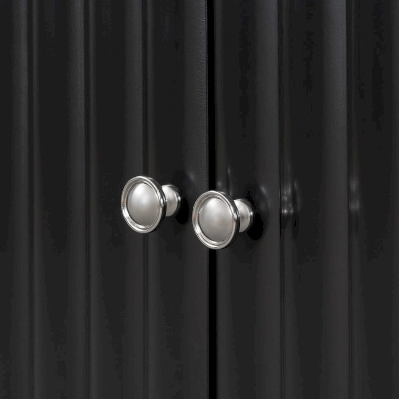 Buffet noir 4 portes à panneaux ondulés avec poignées en métal