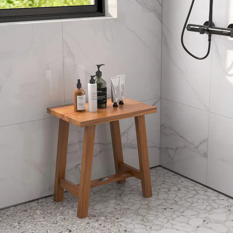 Banc de douche en teck – Finition bois, Marron, Simple