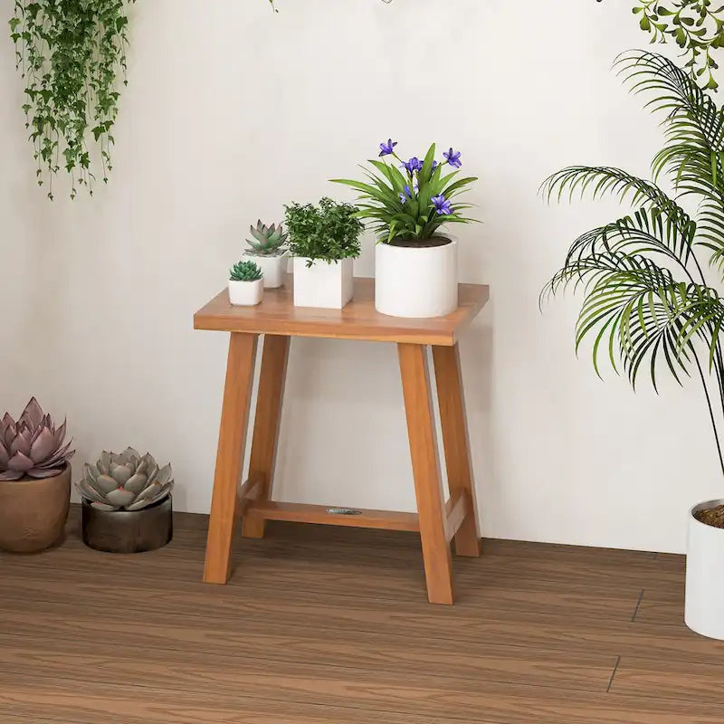 Banc de douche en teck – Finition bois, Marron, Simple