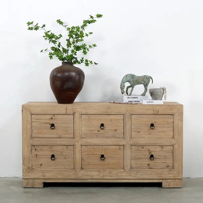 Buffet 6 tiroirs en bois naturel