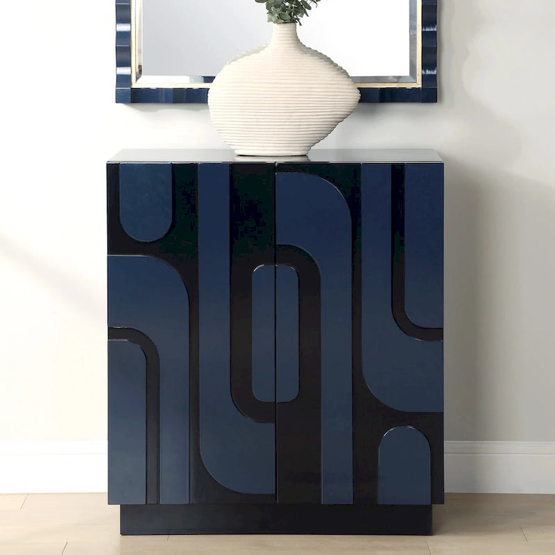 Meuble de rangement bleu brillant à 2 portes – 1 unité