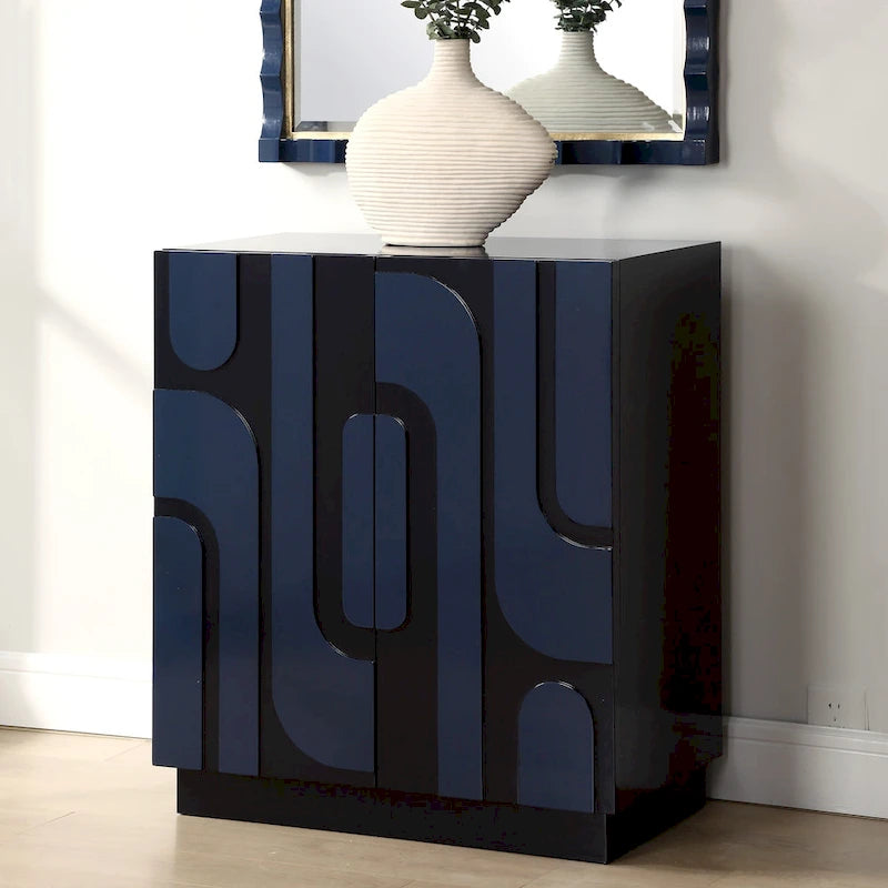 Meuble de rangement bleu brillant à 2 portes – 1 unité