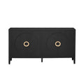Meuble de rangement en placage de sapin noir / naturel / bleu marine avec portes arrondies — Style américain, montage par 1 personne